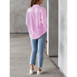 Women's Loose Striped Blouse, Crew Neck Long Sleeve Blouse, Casual Every Day Blouse, Women's Clothing Women's Loose Striped Blouse, Crew Neck Long Sleeve Blouse, Casual Every Day Blouse, Women's Clothing