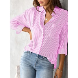 Women's Loose Striped Blouse, Crew Neck Long Sleeve Blouse, Casual Every Day Blouse, Women's Clothing Women's Loose Striped Blouse, Crew Neck Long Sleeve Blouse, Casual Every Day Blouse, Women's Clothing