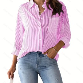 Women's Loose Striped Blouse, Crew Neck Long Sleeve Blouse, Casual Every Day Blouse, Women's Clothing Women's Loose Striped Blouse, Crew Neck Long Sleeve Blouse, Casual Every Day Blouse, Women's Clothing