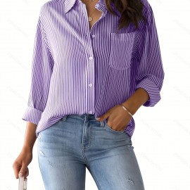 Women's Loose Striped Blouse, Crew Neck Long Sleeve Blouse, Casual Every Day Blouse, Women's Clothing Women's Loose Striped Blouse, Crew Neck Long Sleeve Blouse, Casual Every Day Blouse, Women's Clothing