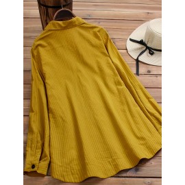 Solid Side Button Blouse, Boho Collar Rollable Sleeve Blouse, Women's Clothing Solid Side Button Blouse, Boho Collar Rollable Sleeve Blouse, Women's Clothing