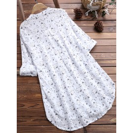 Floral Print Pleated V-neck Long Blouses, Casual Loose Button Down Long Sleeve Fashion Long Shirts Tops, Women's Clothing Floral Print Pleated V-neck Long Blouses, Casual Loose Button Down Long Sleeve Fashion Long Shirts Tops, Women's Clothing