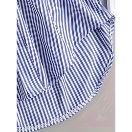 Stripe Print Polo Collar Button Shirt, Casual Long Sleeve Shirt For Spring & Fall, Women's Clothing Stripe Print Polo Collar Button Shirt, Casual Long Sleeve Shirt For Spring & Fall, Women's Clothing