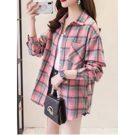 Plaid Pocket Drop Shoulder Shirt, Button Long Sleeve Shirt, Casual Every Day Tops, Women's Clothing Plaid Pocket Drop Shoulder Shirt, Button Long Sleeve Shirt, Casual Every Day Tops, Women's Clothing