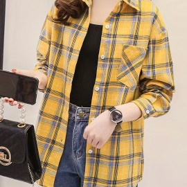 Plaid Pocket Drop Shoulder Shirt, Button Long Sleeve Shirt, Casual Every Day Tops, Women's Clothing Plaid Pocket Drop Shoulder Shirt, Button Long Sleeve Shirt, Casual Every Day Tops, Women's Clothing