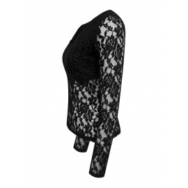 Solid Lace Blouse, Elegant V Neck Long Sleeve Slim Blouse, Women's Clothing Solid Lace Blouse, Elegant V Neck Long Sleeve Slim Blouse, Women's Clothing
