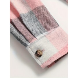 Plaid Print Simple Shirt, Casual Button Front Long Sleeve Shirt, Women's Clothing Plaid Print Simple Shirt, Casual Button Front Long Sleeve Shirt, Women's Clothing