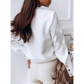 Solid Button Front Blouse, Casual Long Sleeve Versatile Blouse, Women's Clothing Solid Button Front Blouse, Casual Long Sleeve Versatile Blouse, Women's Clothing