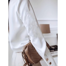 Solid Button Front Blouse, Casual Long Sleeve Versatile Blouse, Women's Clothing Solid Button Front Blouse, Casual Long Sleeve Versatile Blouse, Women's Clothing
