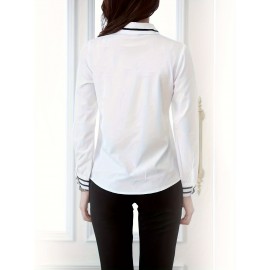 Contrast Trim  Button Front Shirt, Casual Long Sleeve Shirt For Spring & Fall, Women's Clothing Contrast Trim  Button Front Shirt, Casual Long Sleeve Shirt For Spring & Fall, Women's Clothing