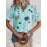 Floral Print V Neck Lace Trim Blouse, Boho Puff Sleeve Blouse For Summer, Women's Clothing