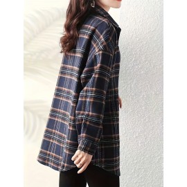 Plaid Print Button Front Shirt, Elegant Long Sleeve Lapel Shirt, Women's Clothing Plaid Print Button Front Shirt, Elegant Long Sleeve Lapel Shirt, Women's Clothing
