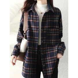 Plaid Print Button Front Shirt, Elegant Long Sleeve Lapel Shirt, Women's Clothing Plaid Print Button Front Shirt, Elegant Long Sleeve Lapel Shirt, Women's Clothing