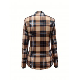 Plaid Print Tie Front Blouse, Casual Long Sleeve Blouse For Spring & Fall, Women's Clothing Plaid Print Tie Front Blouse, Casual Long Sleeve Blouse For Spring & Fall, Women's Clothing