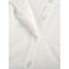 Lantern Sleeve Shirred Blouse, Casual Button Front Solid Blouse, Women's Clothing Lantern Sleeve Shirred Blouse, Casual Button Front Solid Blouse, Women's Clothing