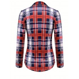 Plaid Print Drawstring Blouse, Casual Long Sleeve V Neck Blouse, Women's Clothing Plaid Print Drawstring Blouse, Casual Long Sleeve V Neck Blouse, Women's Clothing