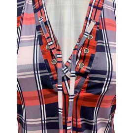 Plaid Print Drawstring Blouse, Casual Long Sleeve V Neck Blouse, Women's Clothing Plaid Print Drawstring Blouse, Casual Long Sleeve V Neck Blouse, Women's Clothing