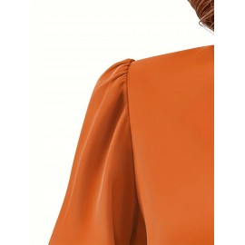Solid V Neck Simple Blouse, Elegant Long Sleeve Ruched Blouse, Women's Clothing Solid V Neck Simple Blouse, Elegant Long Sleeve Ruched Blouse, Women's Clothing