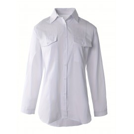Button Front Long Sleeve Shirt, Casual Solid Office Shirt With Collar, Women's Clothing Button Front Long Sleeve Shirt, Casual Solid Office Shirt With Collar, Women's Clothing