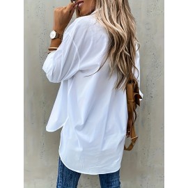 Button Front Long Sleeve Shirt, Casual Solid Office Shirt With Collar, Women's Clothing Button Front Long Sleeve Shirt, Casual Solid Office Shirt With Collar, Women's Clothing