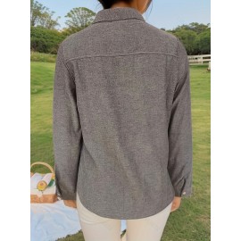 Button Front Embroidered Shirt, Casual Long Sleeve Shirt For Fall & Winter, Women's Clothing Button Front Embroidered Shirt, Casual Long Sleeve Shirt For Fall & Winter, Women's Clothing
