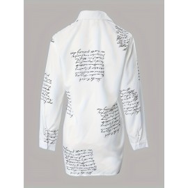 Letter Print Shirt, Casual Button Front Long Sleeve Shirt, Women's Clothing Letter Print Shirt, Casual Button Front Long Sleeve Shirt, Women's Clothing