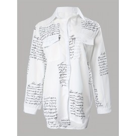 Letter Print Shirt, Casual Button Front Long Sleeve Shirt, Women's Clothing Letter Print Shirt, Casual Button Front Long Sleeve Shirt, Women's Clothing