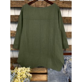 Dipped Hem Solid Blouse, Asymmetrical Crew Neck Loose Casual Blouse, Women's Clothing Dipped Hem Solid Blouse, Asymmetrical Crew Neck Loose Casual Blouse, Women's Clothing