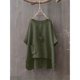 Dipped Hem Solid Blouse, Asymmetrical Crew Neck Loose Casual Blouse, Women's Clothing Dipped Hem Solid Blouse, Asymmetrical Crew Neck Loose Casual Blouse, Women's Clothing