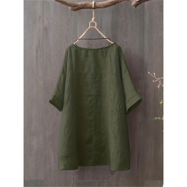 Dipped Hem Solid Blouse, Asymmetrical Crew Neck Loose Casual Blouse, Women's Clothing Dipped Hem Solid Blouse, Asymmetrical Crew Neck Loose Casual Blouse, Women's Clothing