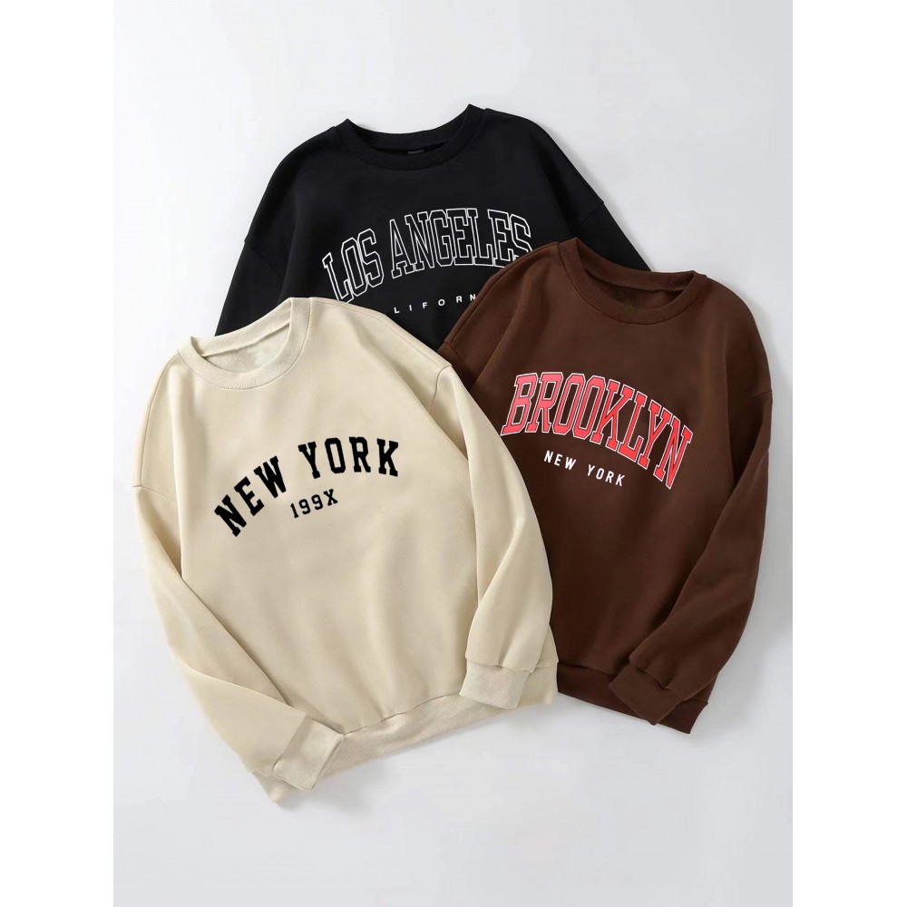 3 Packs Letter Print Pullover Sweatshirt, Casual Long Sleeve Crew Neck Sweatshirt For Fall & Winter, Women's Clothing 3 Packs Letter Print Pullover Sweatshirt, Casual Long Sleeve Crew Neck Sweatshirt For Fall & Winter, Women's Clothing