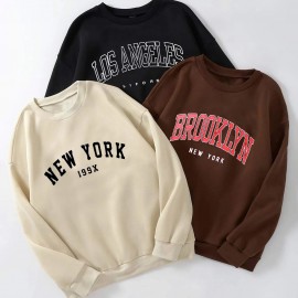 3 Packs Letter Print Pullover Sweatshirt, Casual Long Sleeve Crew Neck Sweatshirt For Fall & Winter, Women's Clothing 3 Packs Letter Print Pullover Sweatshirt, Casual Long Sleeve Crew Neck Sweatshirt For Fall & Winter, Women's Clothing