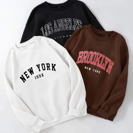 3 Packs Letter Print Pullover Sweatshirt, Casual Long Sleeve Crew Neck Sweatshirt For Fall & Winter, Women's Clothing 3 Packs Letter Print Pullover Sweatshirt, Casual Long Sleeve Crew Neck Sweatshirt For Fall & Winter, Women's Clothing