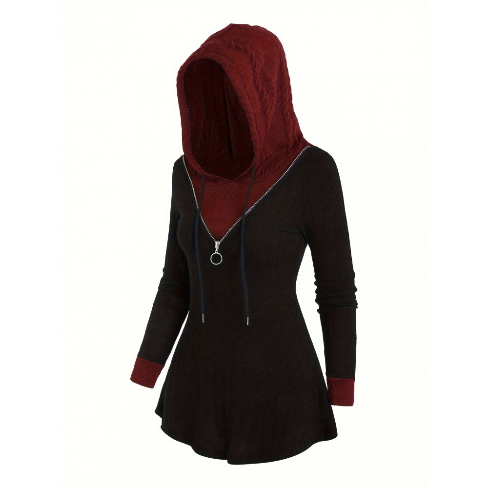Color Block Zipper Hoodie, Casual Long Sleeve Drawstring Hoodies Sweatshirt, Women's Clothing Color Block Zipper Hoodie, Casual Long Sleeve Drawstring Hoodies Sweatshirt, Women's Clothing