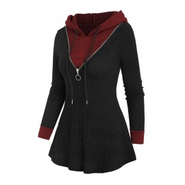 Color Block Zipper Hoodie, Casual Long Sleeve Drawstring Hoodies Sweatshirt, Women's Clothing Color Block Zipper Hoodie, Casual Long Sleeve Drawstring Hoodies Sweatshirt, Women's Clothing