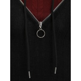 Color Block Zipper Hoodie, Casual Long Sleeve Drawstring Hoodies Sweatshirt, Women's Clothing Color Block Zipper Hoodie, Casual Long Sleeve Drawstring Hoodies Sweatshirt, Women's Clothing