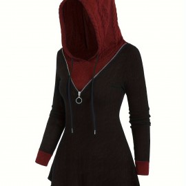 Color Block Zipper Hoodie, Casual Long Sleeve Drawstring Hoodies Sweatshirt, Women's Clothing Color Block Zipper Hoodie, Casual Long Sleeve Drawstring Hoodies Sweatshirt, Women's Clothing
