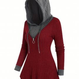 Color Block Zipper Hoodie, Casual Long Sleeve Drawstring Hoodies Sweatshirt, Women's Clothing Color Block Zipper Hoodie, Casual Long Sleeve Drawstring Hoodies Sweatshirt, Women's Clothing