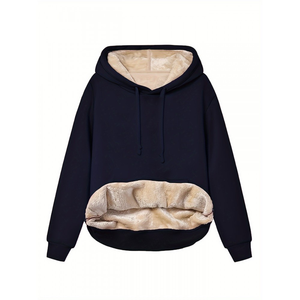 Solid Kangaroo Pocket Hoodie, Casual Long Sleeve Hoodie For Fall & Winter, Women's Clothing Solid Kangaroo Pocket Hoodie, Casual Long Sleeve Hoodie For Fall & Winter, Women's Clothing