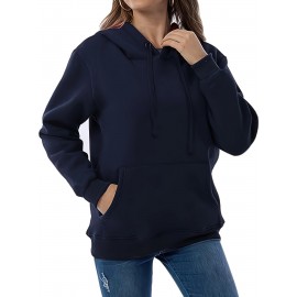 Solid Kangaroo Pocket Hoodie, Casual Long Sleeve Hoodie For Fall & Winter, Women's Clothing Solid Kangaroo Pocket Hoodie, Casual Long Sleeve Hoodie For Fall & Winter, Women's Clothing