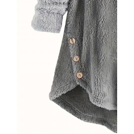 Letter Print Hoodie, Casual Long Sleeve Curved Hem Button Hoodie, Women's Clothing Letter Print Hoodie, Casual Long Sleeve Curved Hem Button Hoodie, Women's Clothing