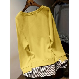 Faux Twinset Pullover Sweatshirt, Casual Long Sleeve Crew Neck Sweatshirt For Fall & Winter, Women's Clothing Faux Twinset Pullover Sweatshirt, Casual Long Sleeve Crew Neck Sweatshirt For Fall & Winter, Women's Clothing