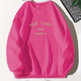 New York Brooklyn Print Loose Sweatshirt, Casual Long Sleeve Crew Neck Sweatshirt, Women's Clothing New York Brooklyn Print Loose Sweatshirt, Casual Long Sleeve Crew Neck Sweatshirt, Women's Clothing