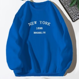 New York Brooklyn Print Loose Sweatshirt, Casual Long Sleeve Crew Neck Sweatshirt, Women's Clothing New York Brooklyn Print Loose Sweatshirt, Casual Long Sleeve Crew Neck Sweatshirt, Women's Clothing