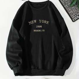 New York Brooklyn Print Loose Sweatshirt, Casual Long Sleeve Crew Neck Sweatshirt, Women's Clothing New York Brooklyn Print Loose Sweatshirt, Casual Long Sleeve Crew Neck Sweatshirt, Women's Clothing