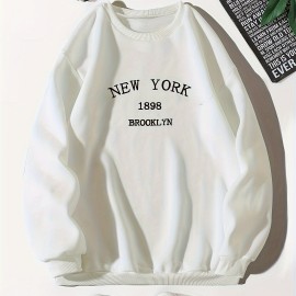 New York Brooklyn Print Loose Sweatshirt, Casual Long Sleeve Crew Neck Sweatshirt, Women's Clothing New York Brooklyn Print Loose Sweatshirt, Casual Long Sleeve Crew Neck Sweatshirt, Women's Clothing