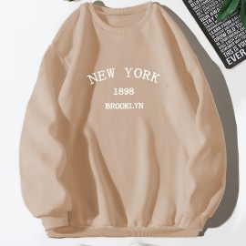 New York Brooklyn Print Loose Sweatshirt, Casual Long Sleeve Crew Neck Sweatshirt, Women's Clothing New York Brooklyn Print Loose Sweatshirt, Casual Long Sleeve Crew Neck Sweatshirt, Women's Clothing