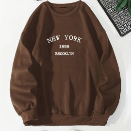 New York Brooklyn Print Loose Sweatshirt, Casual Long Sleeve Crew Neck Sweatshirt, Women's Clothing New York Brooklyn Print Loose Sweatshirt, Casual Long Sleeve Crew Neck Sweatshirt, Women's Clothing