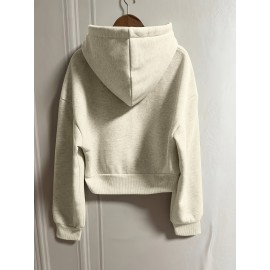 Solid Zip Up Drawstring Hoodie, Casual Long Sleeve Sweatshirt With Pocket, Women's Clothing Solid Zip Up Drawstring Hoodie, Casual Long Sleeve Sweatshirt With Pocket, Women's Clothing
