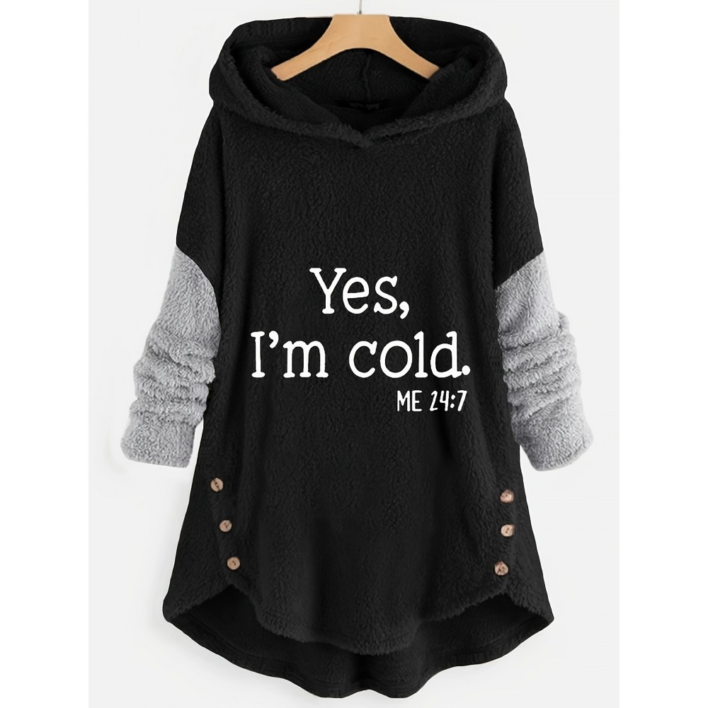 Letter Print Color Block Teddy Hoodie, Casual Long Sleeve Plush Hoodie Sweatshirt, Women's Clothing Letter Print Color Block Teddy Hoodie, Casual Long Sleeve Plush Hoodie Sweatshirt, Women's Clothing